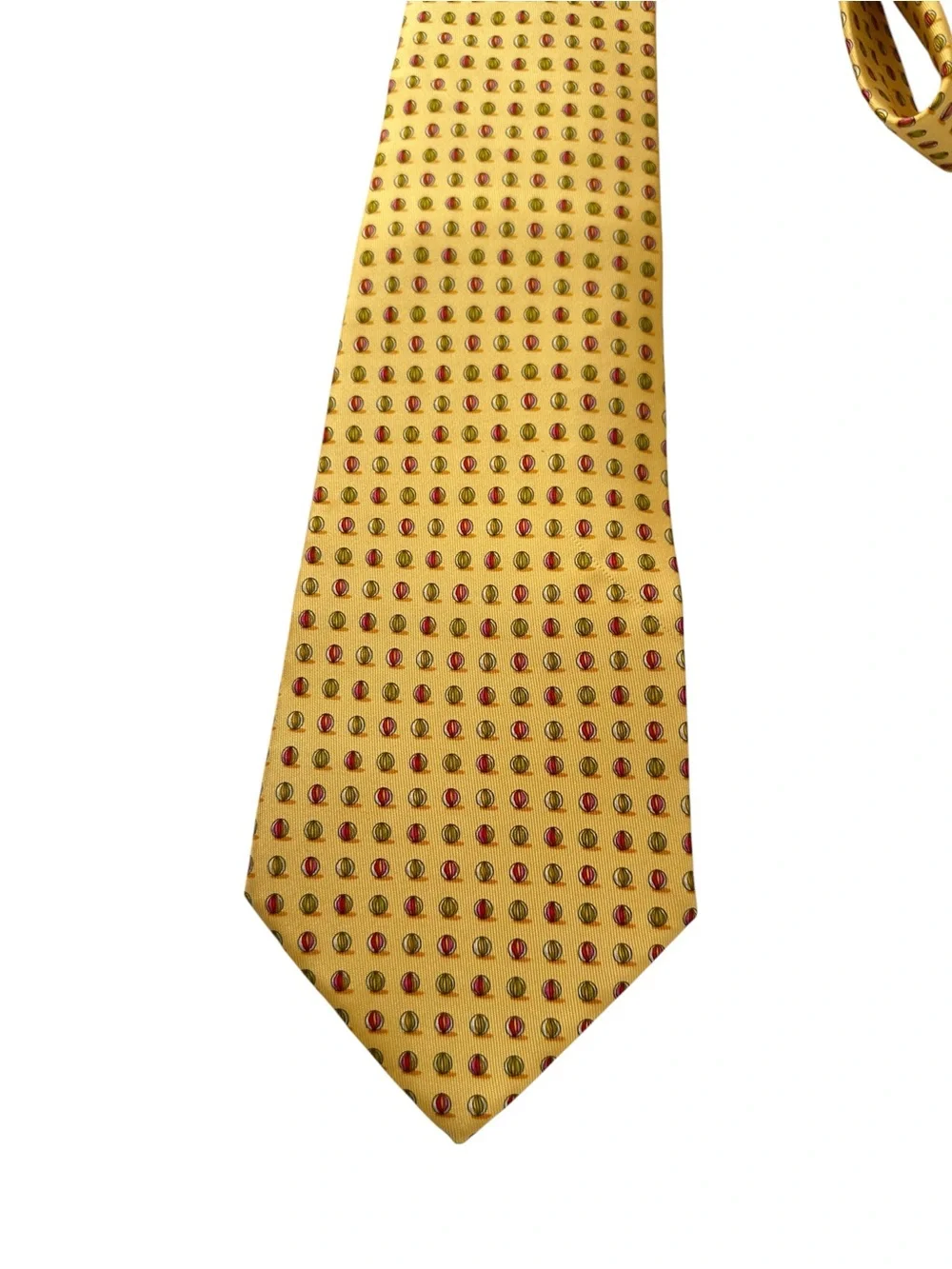 Salvatore Ferragamo Yellow Silk Tie with Red and Brown Dot Motif